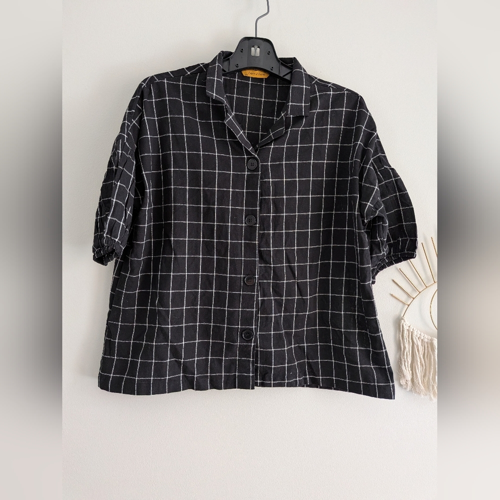 Colors of Earth Black and White Plaid Shirt With Beautiful Sleeves